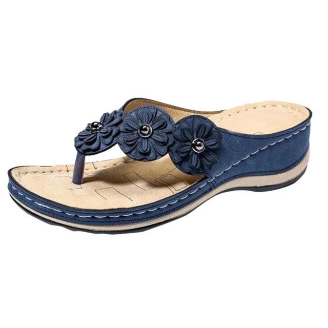 Summer Flat Sandal For Women Multicolor Handmade Retro Flowers Flip-Flops Women Slippers Cute Flat Summer Flats Sandals Women Strappy Flat Open Toe Sandals