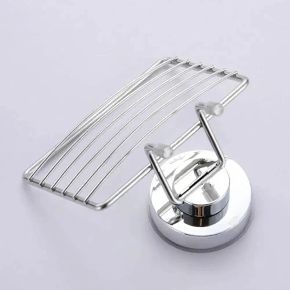 Super Strong Vacuum Suction Cup Soap Holder Drain Stainless Steel Wall-Mounted Soap Dish Shower Box Dish Punch-Free Bathroom Accessories Bathroom Soap Dish Holder Shower Soap Dish Saver Tray Bar Soap Sponge Holder for Shower Bathroom And Kitchen