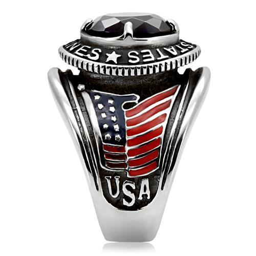 TK130 - High polished (no plating) Stainless Steel Ring with Synthetic Synthetic Glass in Montana