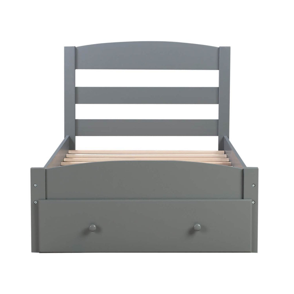 Twin Platform Bed Frame with Storage Drawer Headboard