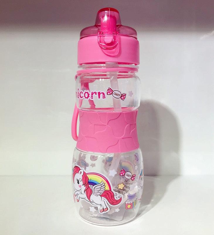 Unicorn Drinking Water Bottle for School Children Girls Kids with Straw Straps BPA FREE Cute Pink Outdoor Sport Water Bottle for Infant Toddler 500ml Anti-Spill Sippy Cup with Soft Silicone Straw BPA Free Anti Spill Lock Leak Proof Easy Neck Hanging Cap