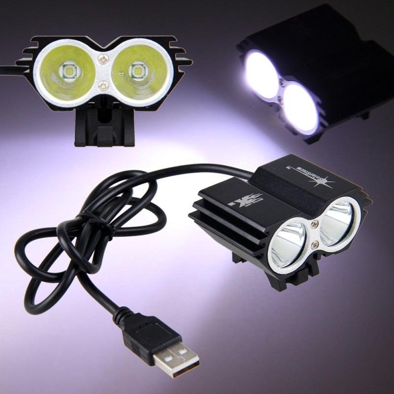 USB Waterproof Bike Light LED Front Bicycle Headlight Dual Lamps Super Bright LED Cycling Bike Light Front Headlight 4 Modes Bikelight Headlamp Rechargeable USB Led Lamp 8000LM