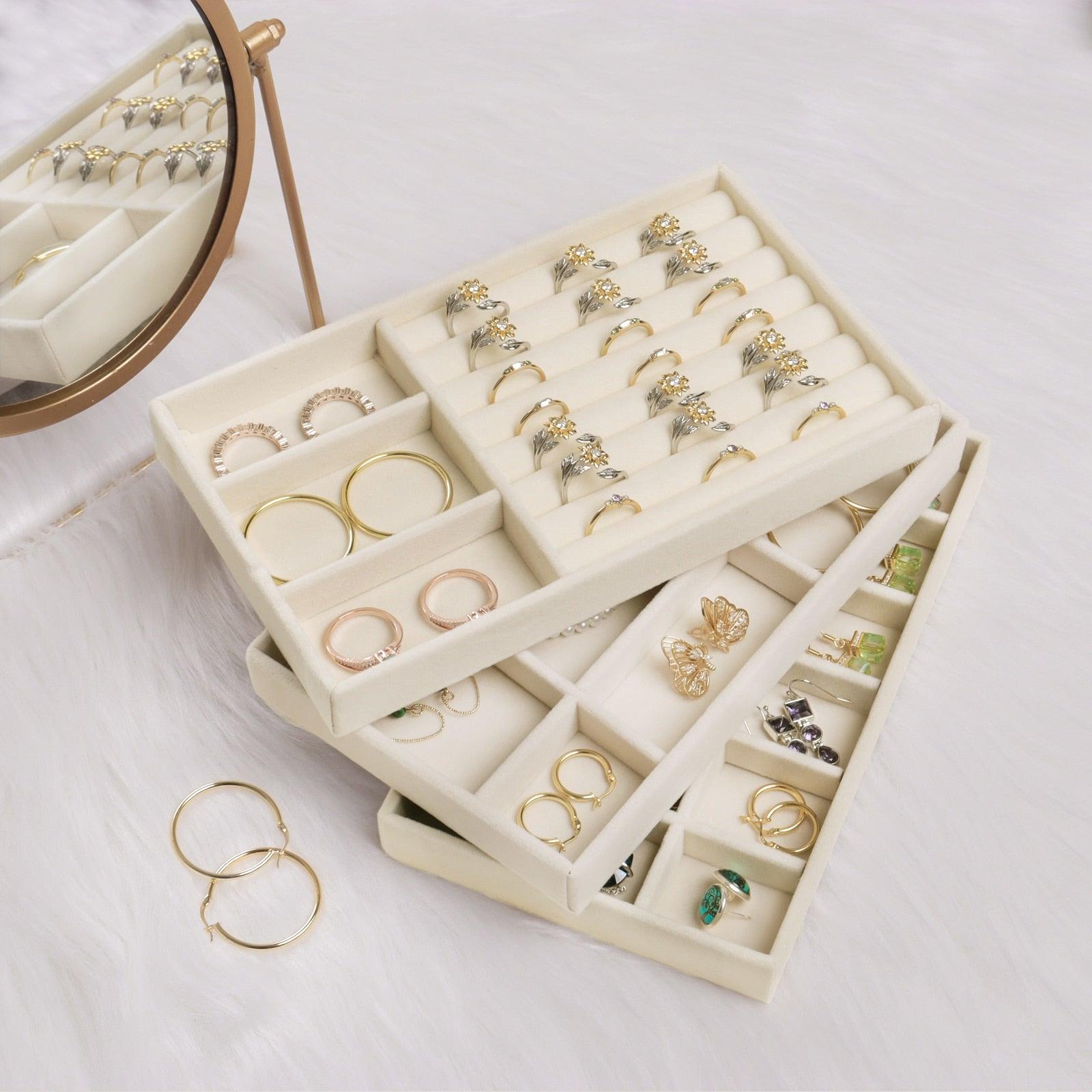 Velvet Jewelry Box Display Tray Drawer Storage Jewelry Holder For Ring Earrings Necklace Bracelet Soft Velvet Organizer Case Velvet Display Holder for Earrings Ring Bracelet Necklace