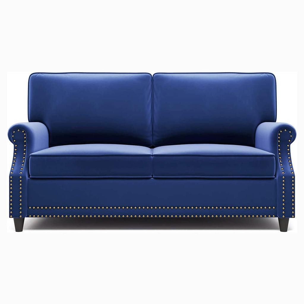 Velvet Roll Up Arm Chair Loveseat with Nail Head