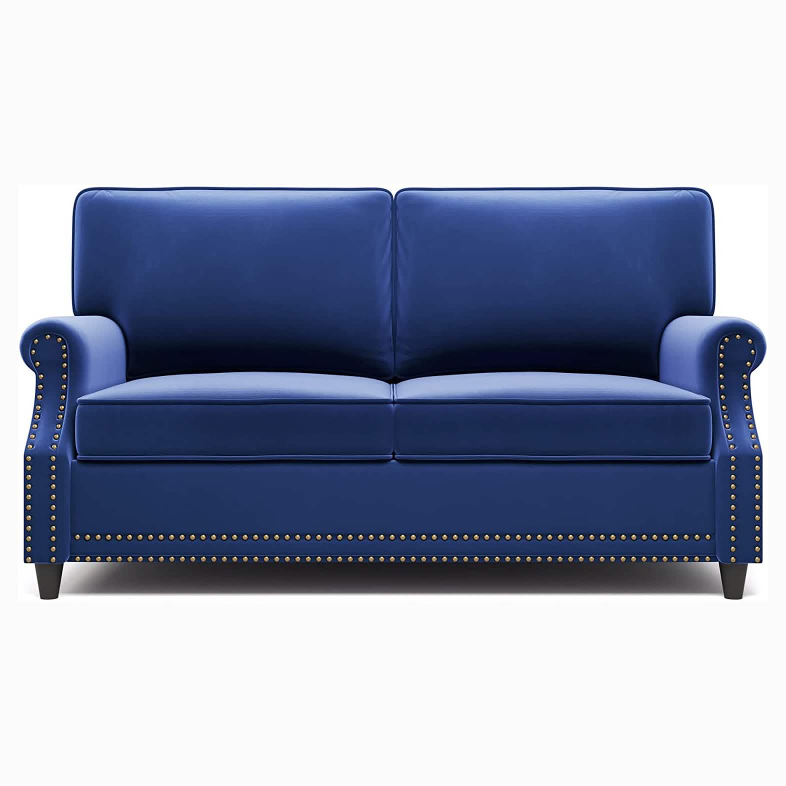 Velvet Roll Up Arm Chair Loveseat with Nail Head