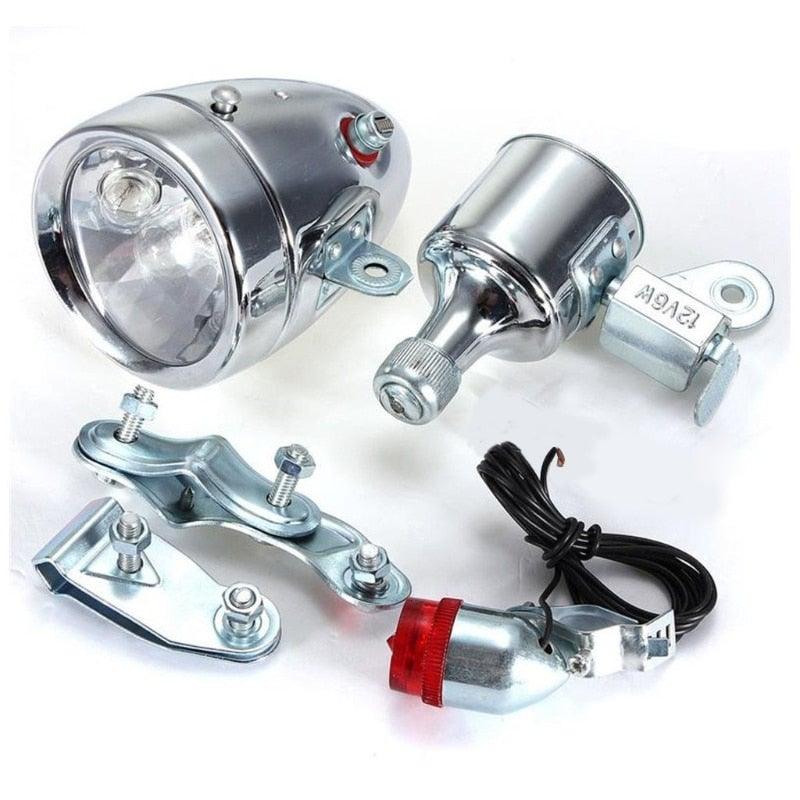 Vintage Bicycle Motorized Bike Friction 12V 6W Generator Headlight Tail Light Kit Bicycle Head Lamp Friction Light Suit Universal Friction Generator Headlight And Tail Light Kit For Bicycle Motorized Bike