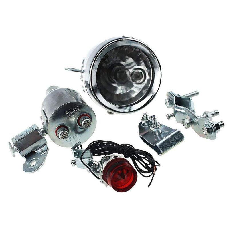 Vintage Bicycle Motorized Bike Friction 12V 6W Generator Headlight Tail Light Kit Bicycle Head Lamp Friction Light Suit Universal Friction Generator Headlight And Tail Light Kit For Bicycle Motorized Bike