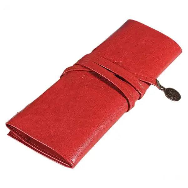 Vintage PU Leather Roll Up Pencil Case Classic Brown Foldable Pouch For Paint Brush School Accessories College And Art Work