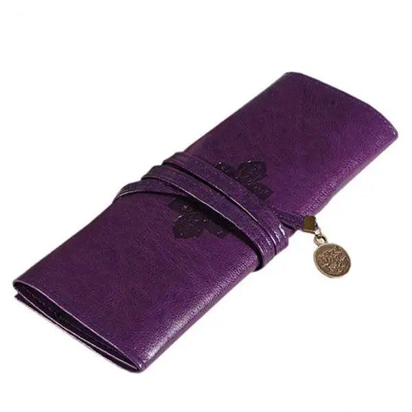 Vintage PU Leather Roll Up Pencil Case Classic Brown Foldable Pouch For Paint Brush School Accessories College And Art Work