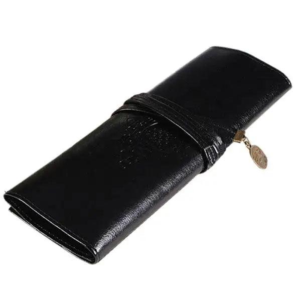 Vintage PU Leather Roll Up Pencil Case Classic Brown Foldable Pouch For Paint Brush School Accessories College And Art Work
