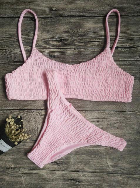 Vintage Women Push-up Padded Bra Bikini Set Pleated Swimsuit Women's Detachable Padded Cutout Push Up Striped Bikini Set Two Piece Swimsuit Swimming Beach Bathing Costume Classic Bikini Set