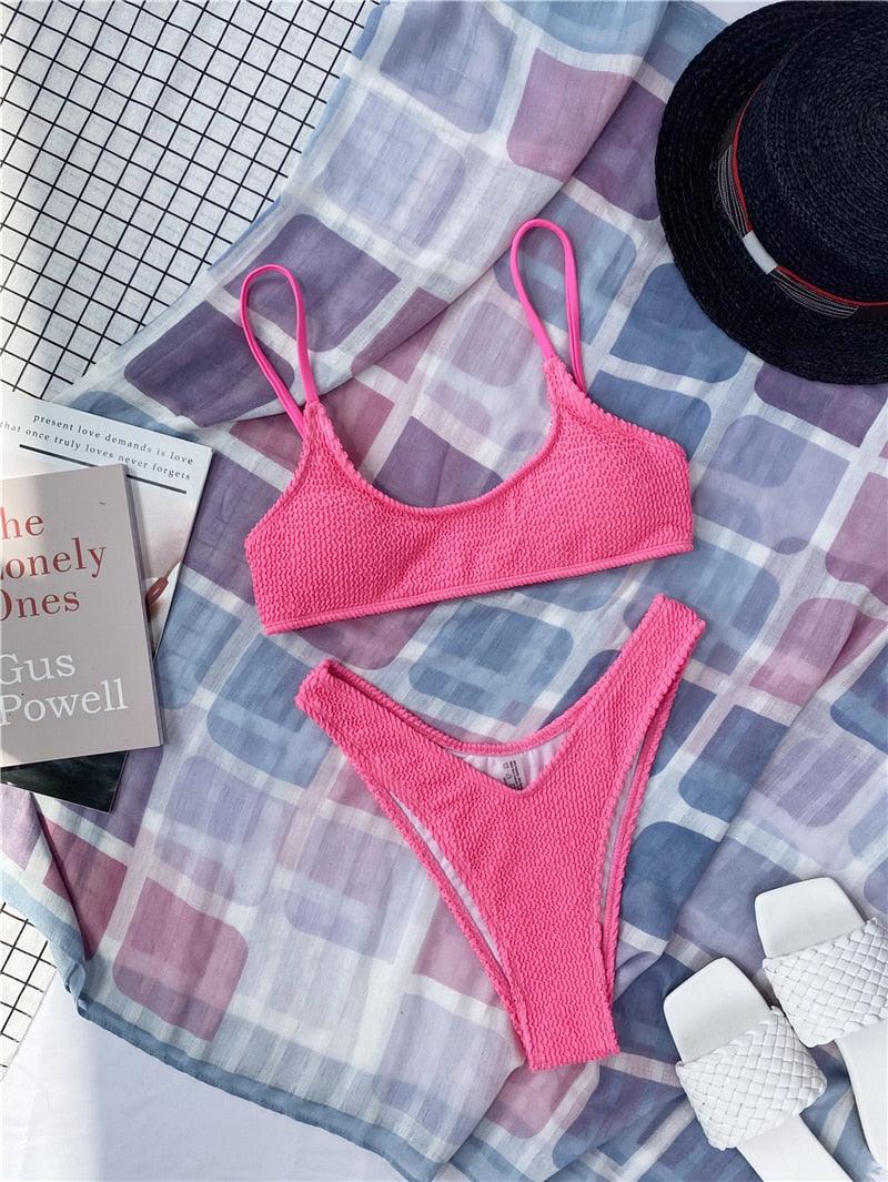 Women One-Shoulder Bikini Swimsuit Women Push Up Swimwear Women's Bathing Suit Comfortable Bikini Ribbed Two Piece Swimsuit Bikini Set Summer Bathing Suit Beach Wear Swimming Suit
