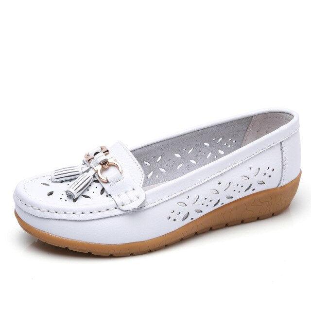 Womens Flats Summer Genuine Leather Shoes Low Heels Slip On Casual Flat Shoes Women's Espadrilles Casual Shoes Spring Comfortable Strong Design