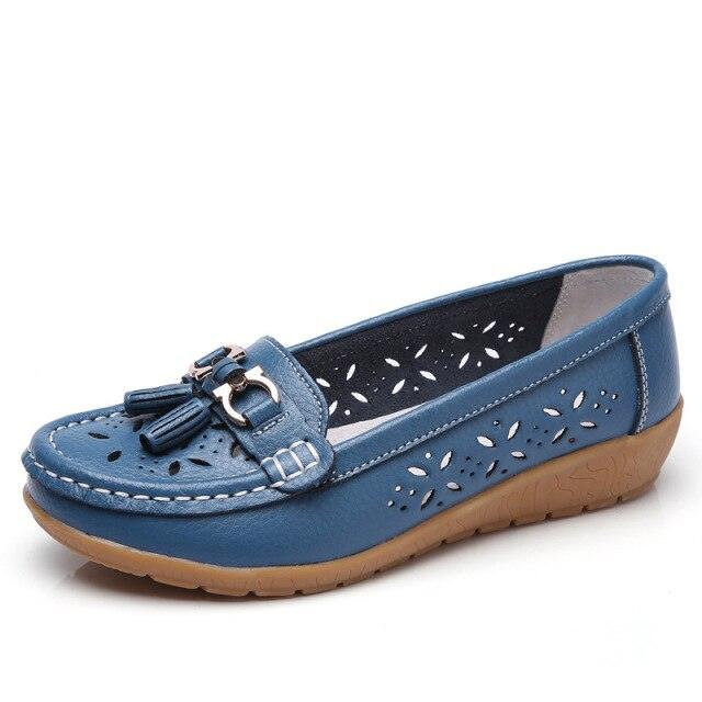 Womens Flats Summer Genuine Leather Shoes Low Heels Slip On Casual Flat Shoes Women's Espadrilles Casual Shoes Spring Comfortable Strong Design