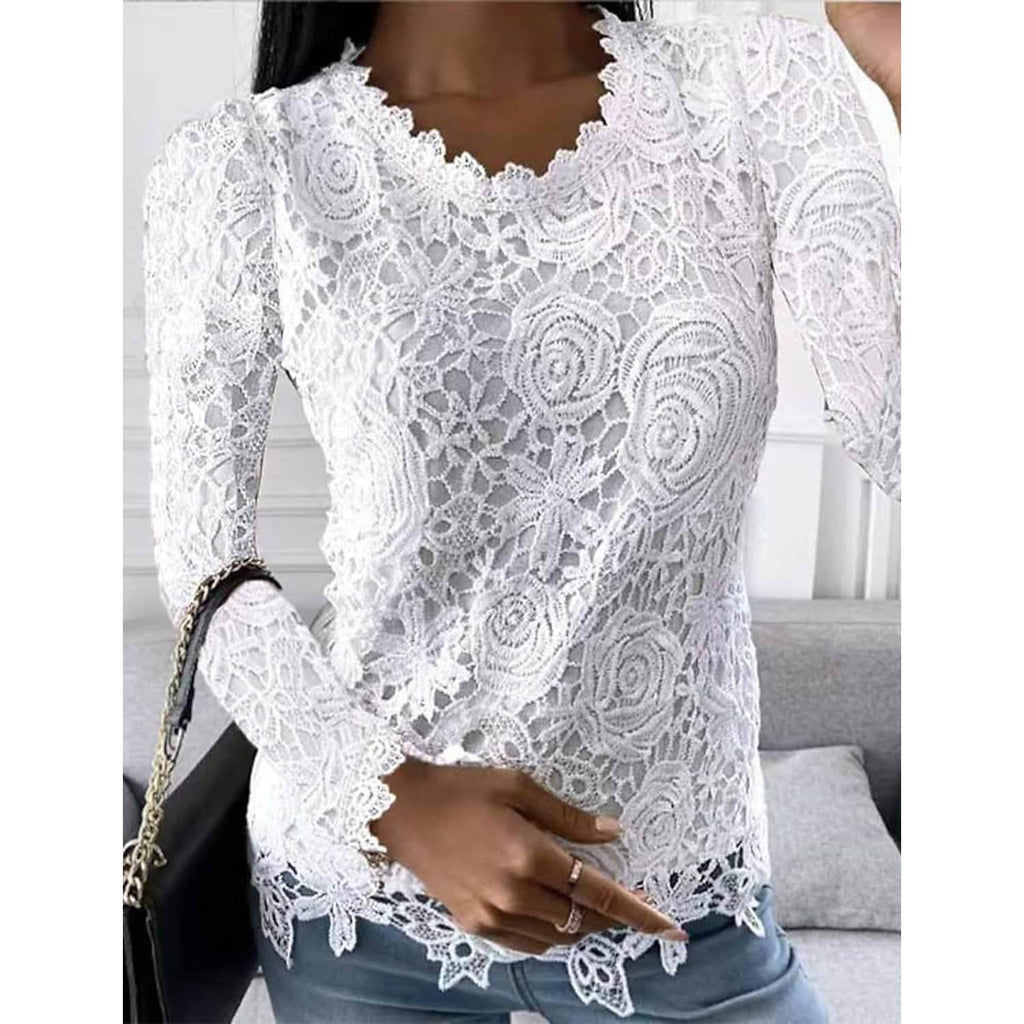 Women's Floral Lace Long Sleeve Blouse Shirt