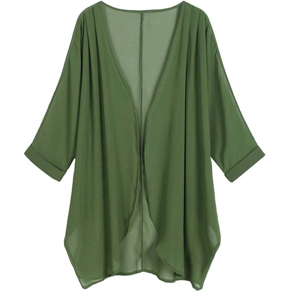 Women's Floral Print Sheer Chiffon Loose Kimono Cardigan Capes