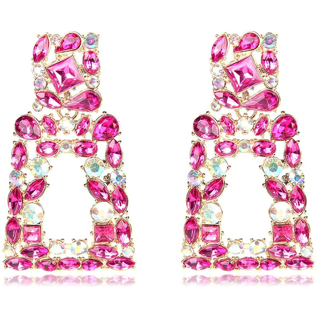 Women's Rhinestone Rectangle Drop Earrings